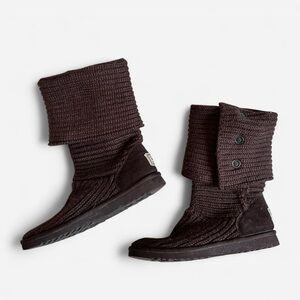 Cozy Knit Fold-Over UGG Boots in Dark Brown